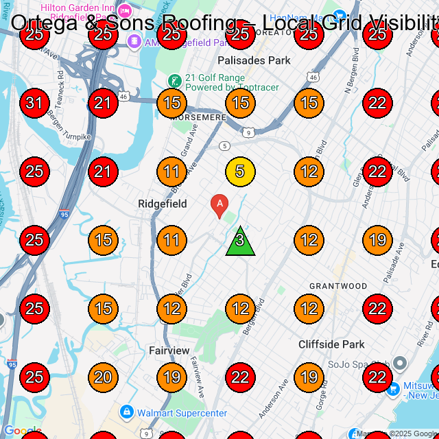 Ortega & Sons Roofing GeoGrid visibility map for Roofing Contractor in Ridgefield Park